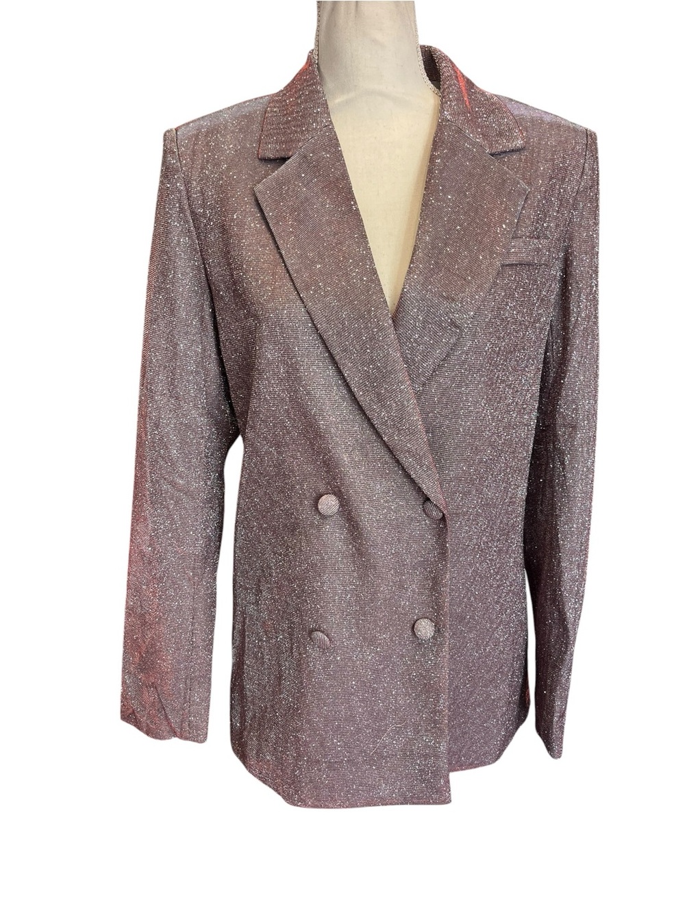 Cider Purple Glitter Metallic Double Breasted Blazer Party Jacket XS Oversized - Picture 4 of 12